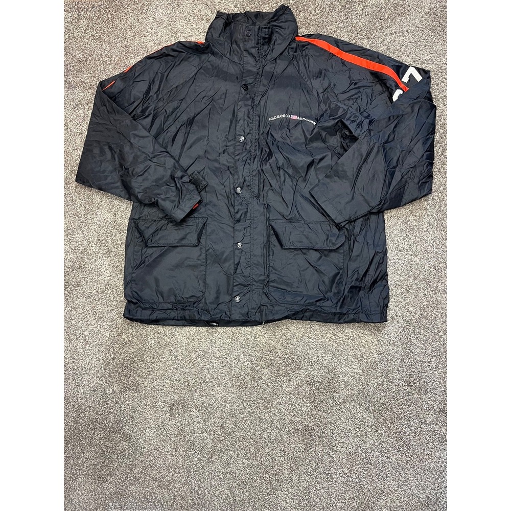 Vintage Polo Jeans Co Ralph Lauren Jacket Mens‎ L Black Full Zip Pacxkable Hood
